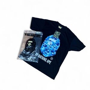 A Bathing Ape Black T-Shirt with Blue Camo Logo